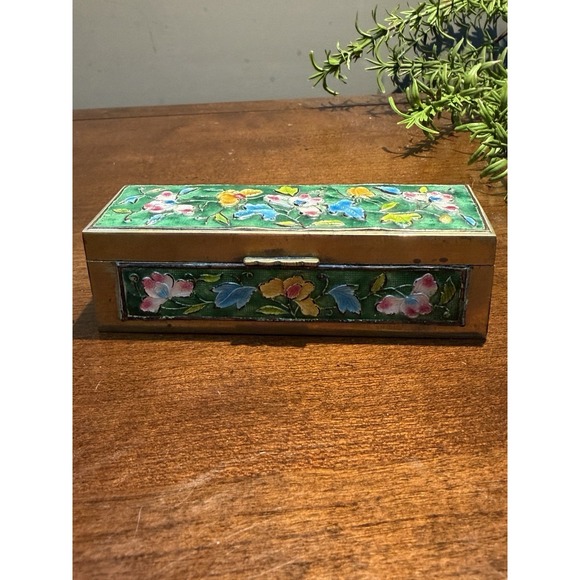 Other - VTG CHINESE CLOISONNE ENAMEL BRASS HINGED STAMP TRINKET BOX MARKED